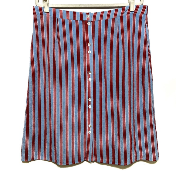 ROOLEE PLUS ADDISON BUTTON MIDI MODEST STRIPED SKIRT - Picture 3 of 16